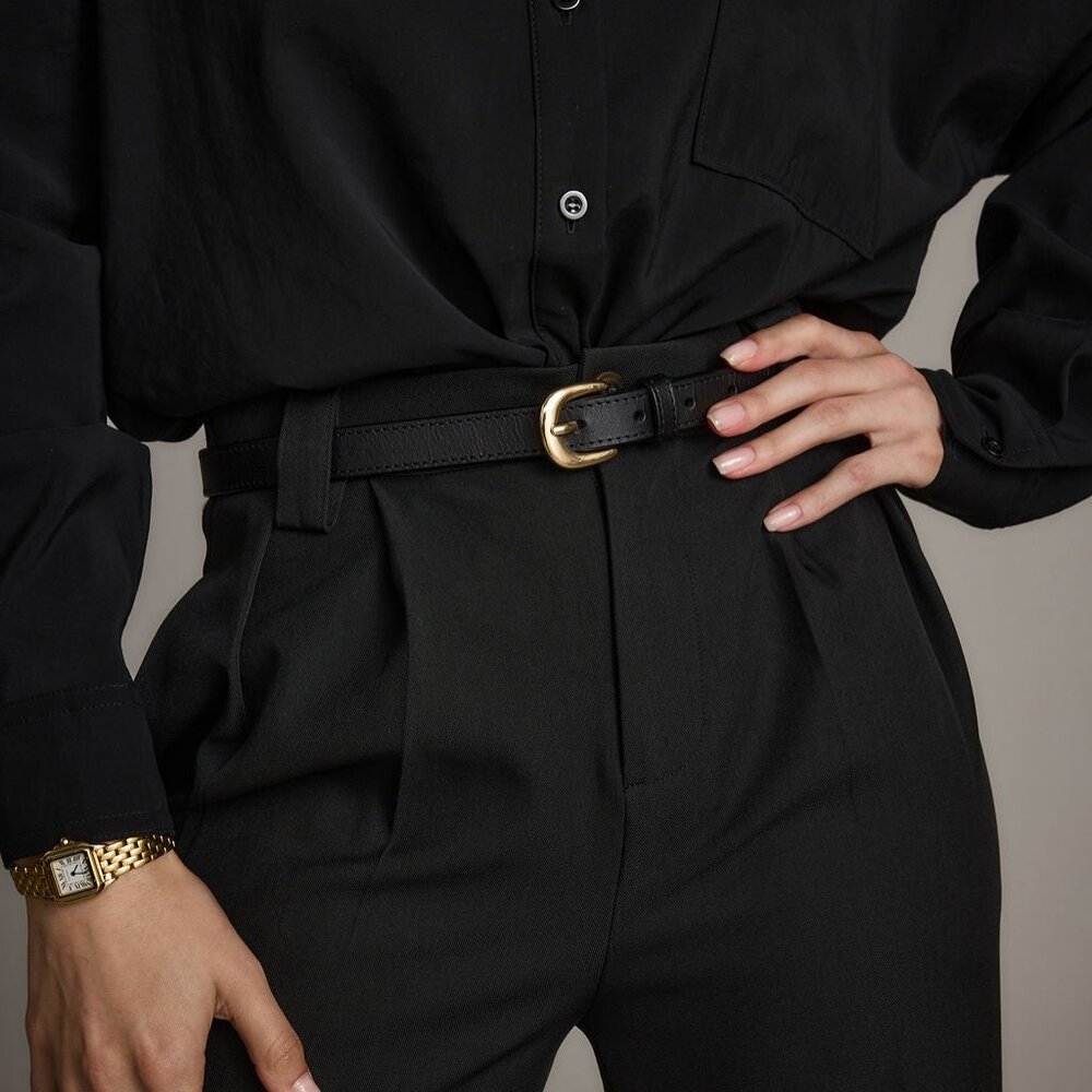 12th Tribe Liya Gold Genuine Leather Skinny Belt Size M/LM/L